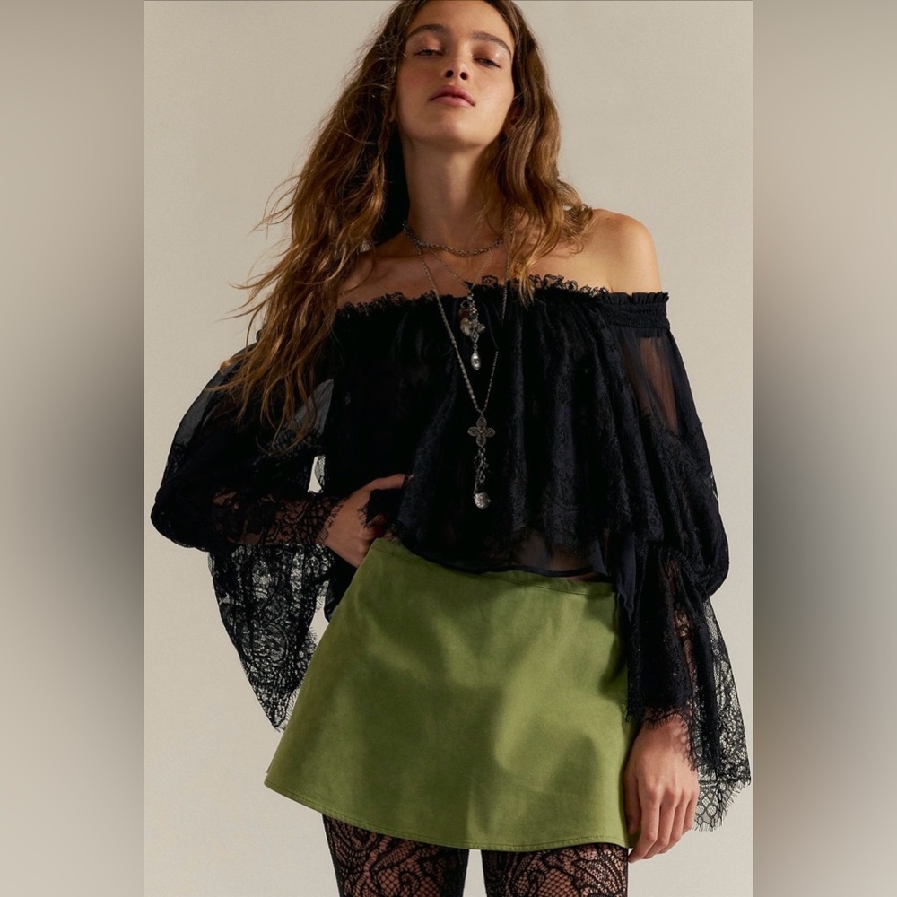 Free People We The Free Paradise Found Green Suede Skort XS  #85